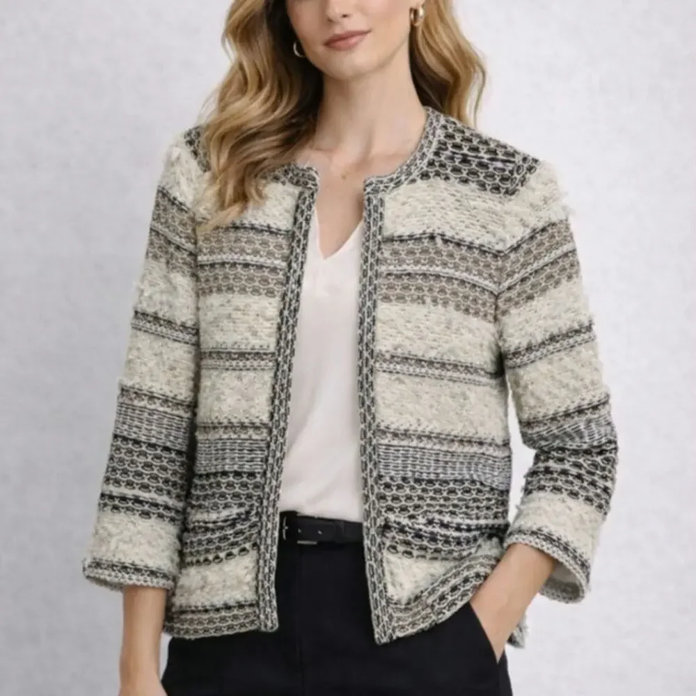 Diane Von Furstenberg Cardigan Sweater Women's Size S Kiera Striped Textured